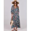 imageANRABESS Womens Boho Maxi Dresses 2025 Summer V Neck Puff Sleeve Floral Flowy Swing Casual Long DressTeal Red Floral