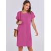 imageANRABESS Womens Casual Summer Ribbed Knit Tunic Tshirt Mini Dresses 2025 Trendy Crewneck Short Sleeve Beach Loose Shift DressHot Pink