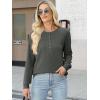 imageANRABESS Womens Long Sleeve Waffle Knit Shirts Dressy Casual Loose Button Up V Neck Henley Tops 2025 Fall Basic Tee BlouseArmy Green