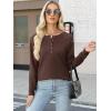 imageANRABESS Womens Long Sleeve Waffle Knit Shirts Dressy Casual Loose Button Up V Neck Henley Tops 2025 Fall Basic Tee BlouseRed Brown
