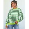 imageANRABESS Womens Oversized Striped Sweaters Long Sleeve Crewneck Casual Side Slit Pullover Shirts 2025 Fall Trendy TopsGreen White