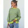 imageANRABESS Womens Oversized Striped Sweaters Long Sleeve Crewneck Casual Side Slit Pullover Shirts 2025 Fall Trendy TopsGrey Bright Green