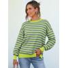 imageANRABESS Womens Oversized Striped Sweaters Long Sleeve Crewneck Casual Side Slit Pullover Shirts 2025 Fall Trendy TopsGrey Bright Green