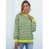 imageANRABESS Womens Oversized Striped Sweaters Long Sleeve Crewneck Casual Side Slit Pullover Shirts 2025 Fall Trendy TopsGrey Bright Green