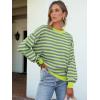 imageANRABESS Womens Oversized Striped Sweaters Long Sleeve Crewneck Casual Side Slit Pullover Shirts 2025 Fall Trendy TopsGrey Bright Green