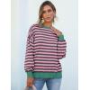 imageANRABESS Womens Oversized Striped Sweaters Long Sleeve Crewneck Casual Side Slit Pullover Shirts 2025 Fall Trendy TopsGrey Pink