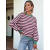 imageANRABESS Womens Oversized Striped Sweaters Long Sleeve Crewneck Casual Side Slit Pullover Shirts 2025 Fall Trendy TopsGrey Pink