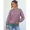 imageANRABESS Womens Oversized Striped Sweaters Long Sleeve Crewneck Casual Side Slit Pullover Shirts 2025 Fall Trendy TopsGrey Pink