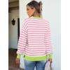 imageANRABESS Womens Oversized Striped Sweaters Long Sleeve Crewneck Casual Side Slit Pullover Shirts 2025 Fall Trendy TopsLight Pink White