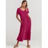 imageANRABESS Womens Summer Casual Short Sleeve T Shirts Maxi Dress Flowy V Neck Tiered Beach Vacation Sundress 2025 OutfitsRose Hot Pink