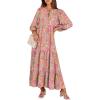 imageANRABESS Womens Boho Maxi Dresses 2025 Summer V Neck Puff Sleeve Floral Flowy Swing Casual Long DressGreygreen Pink Floral