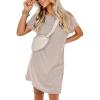 imageANRABESS Womens Casual Summer Ribbed Knit Tunic Tshirt Mini Dresses 2025 Trendy Crewneck Short Sleeve Beach Loose Shift DressKhaki