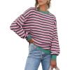 imageANRABESS Womens Oversized Striped Sweaters Long Sleeve Crewneck Casual Side Slit Pullover Shirts 2025 Fall Trendy TopsGrey Pink