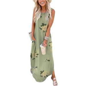 imageANRABESS Women Casual Loose Sundress Sleeveless Split Maxi Long Beach Shirt Dress Travel Vacation 2025 Summer OutfitsFloral Pea Green