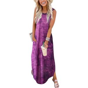 imageANRABESS Women Casual Loose Sundress Sleeveless Split Maxi Long Beach Shirt Dress Travel Vacation 2025 Summer OutfitsTie Dye Black Purple