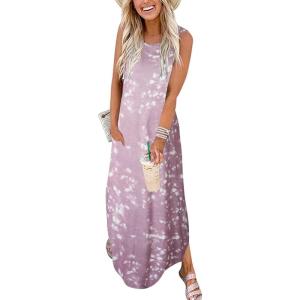 imageANRABESS Women Casual Loose Sundress Sleeveless Split Maxi Long Beach Shirt Dress Travel Vacation 2025 Summer OutfitsTie Dye Pink