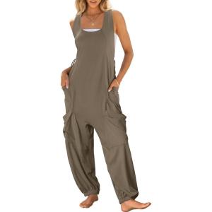 imageANRABESS Women Overalls Jumpsuits Loose Casual Dressy Sleeveless Baggy Harem Pants Romper Jumpers 2025 Trendy Summer OutfitsLight Khaki