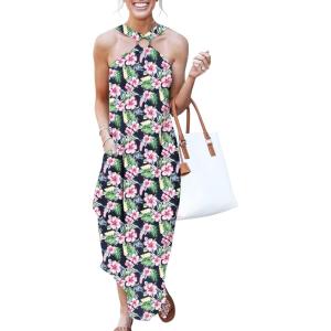 imageANRABESS Women Summer Halter Neck Sundress Sleeveless Split Side Casual Beach Travel Vacation Maxi Long Dress with PocketsPrint B