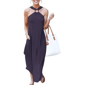 imageANRABESS Women Summer Halter Neck Sundress Sleeveless Split Side Casual Beach Travel Vacation Maxi Long Dress with PocketsPurple