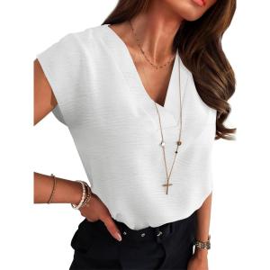 imageANRABESS Women Tops Cap Sleeve Textured Dressy Casual V Neck Shirts 2025 Summer Business Work Blouses OutfitsWhite
