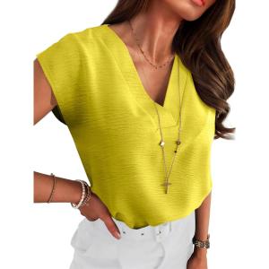 imageANRABESS Women Tops Cap Sleeve Textured Dressy Casual V Neck Shirts 2025 Summer Business Work Blouses OutfitsYellow