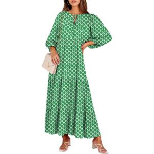 imageANRABESS Womens Boho Maxi Dresses 2025 Summer V Neck Puff Sleeve Floral Flowy Swing Casual Long DressLight Green
