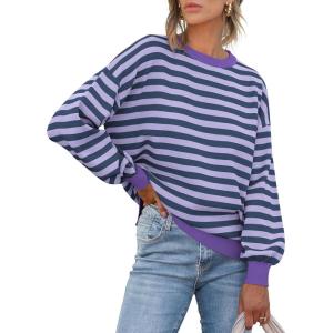 imageANRABESS Womens Oversized Striped Sweaters Long Sleeve Crewneck Casual Side Slit Pullover Shirts 2025 Fall Trendy TopsBlue Purple