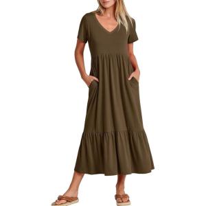imageANRABESS Womens Summer Casual Short Sleeve T Shirts Maxi Dress Flowy V Neck Tiered Beach Vacation Sundress 2025 OutfitsBrown