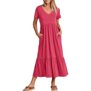 imageANRABESS Womens Summer Casual Short Sleeve T Shirts Maxi Dress Flowy V Neck Tiered Beach Vacation Sundress 2025 OutfitsPeach