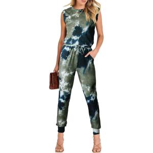 imageANRABESS Womens Summer Crewneck Sleeveless Casual Dressy Loose Stretchy Jumpsuits Rompers 2025 Trendy OutfitsTie Dye Armygreen