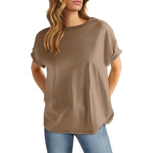 imageANRABESS Womens Tops Oversized T Shirts Loose Fit Short Sleeve Crewneck Summer Casual 2025 Trendy Boxy Tee BlouseBrown