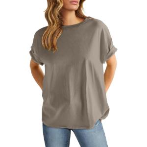 imageANRABESS Womens Tops Oversized T Shirts Loose Fit Short Sleeve Crewneck Summer Casual 2025 Trendy Boxy Tee BlouseDeep Khaki