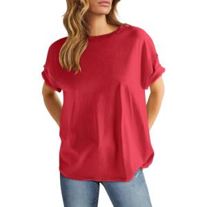 imageANRABESS Womens Tops Oversized T Shirts Loose Fit Short Sleeve Crewneck Summer Casual 2025 Trendy Boxy Tee BlouseRed