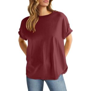 imageANRABESS Womens Tops Oversized T Shirts Loose Fit Short Sleeve Crewneck Summer Casual 2025 Trendy Boxy Tee BlouseWine Red