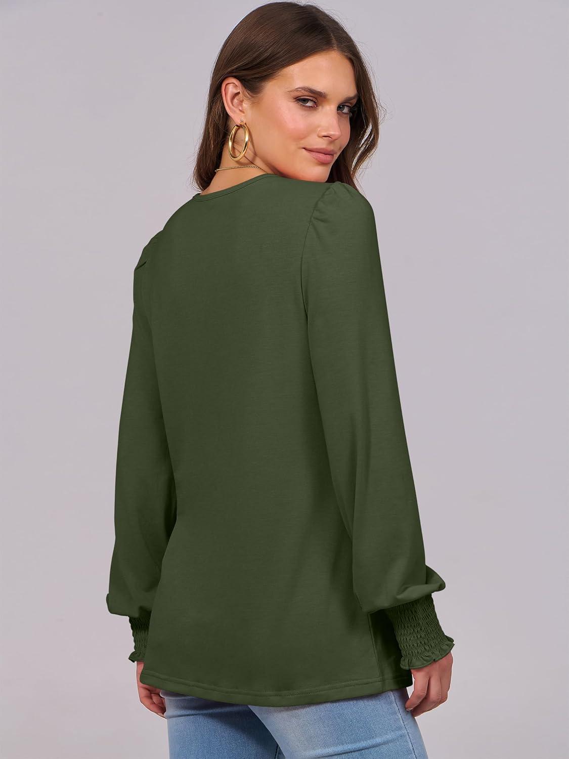 imageANRABESS Long Sleeve Shirts for Women Fall Fashion 2025 Dressy Casual Blouses Trendy Pleated Tunic Tops OutfitsArmy Green