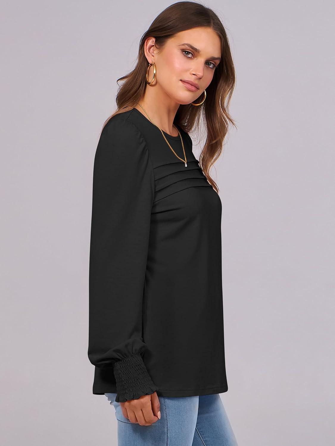 imageANRABESS Long Sleeve Shirts for Women Fall Fashion 2025 Dressy Casual Blouses Trendy Pleated Tunic Tops OutfitsBlack