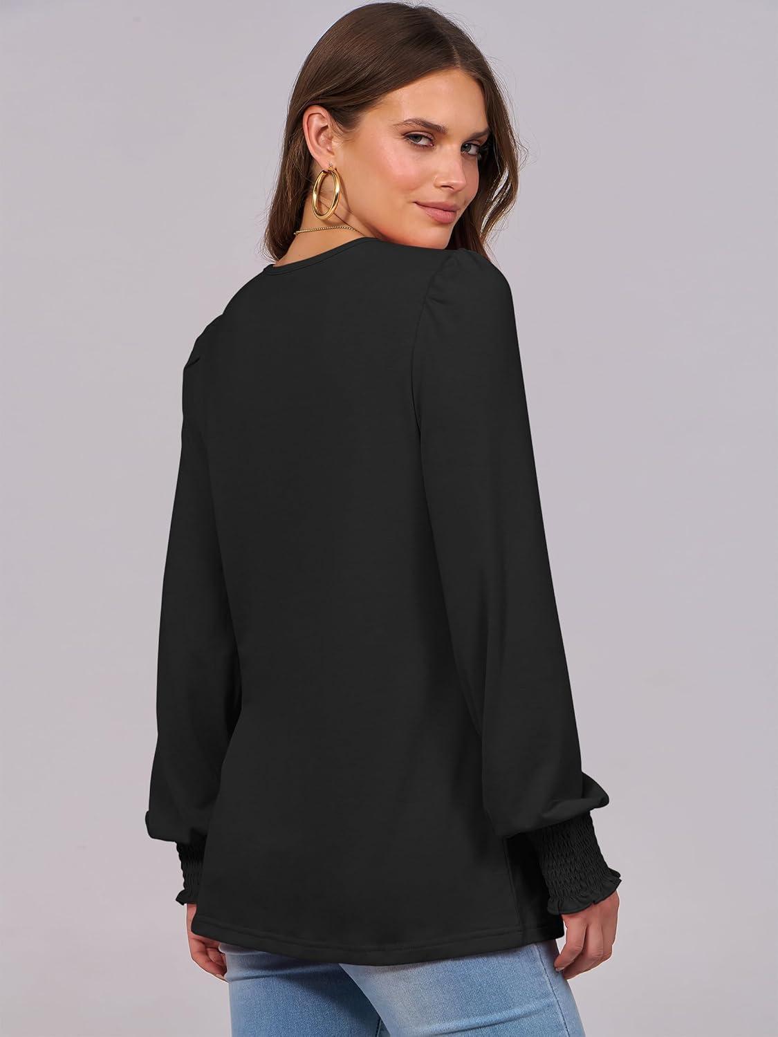 imageANRABESS Long Sleeve Shirts for Women Fall Fashion 2025 Dressy Casual Blouses Trendy Pleated Tunic Tops OutfitsBlack