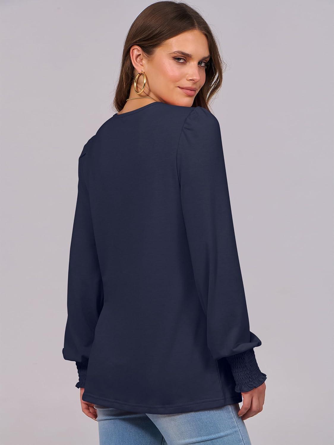 imageANRABESS Long Sleeve Shirts for Women Fall Fashion 2025 Dressy Casual Blouses Trendy Pleated Tunic Tops OutfitsDark Blue
