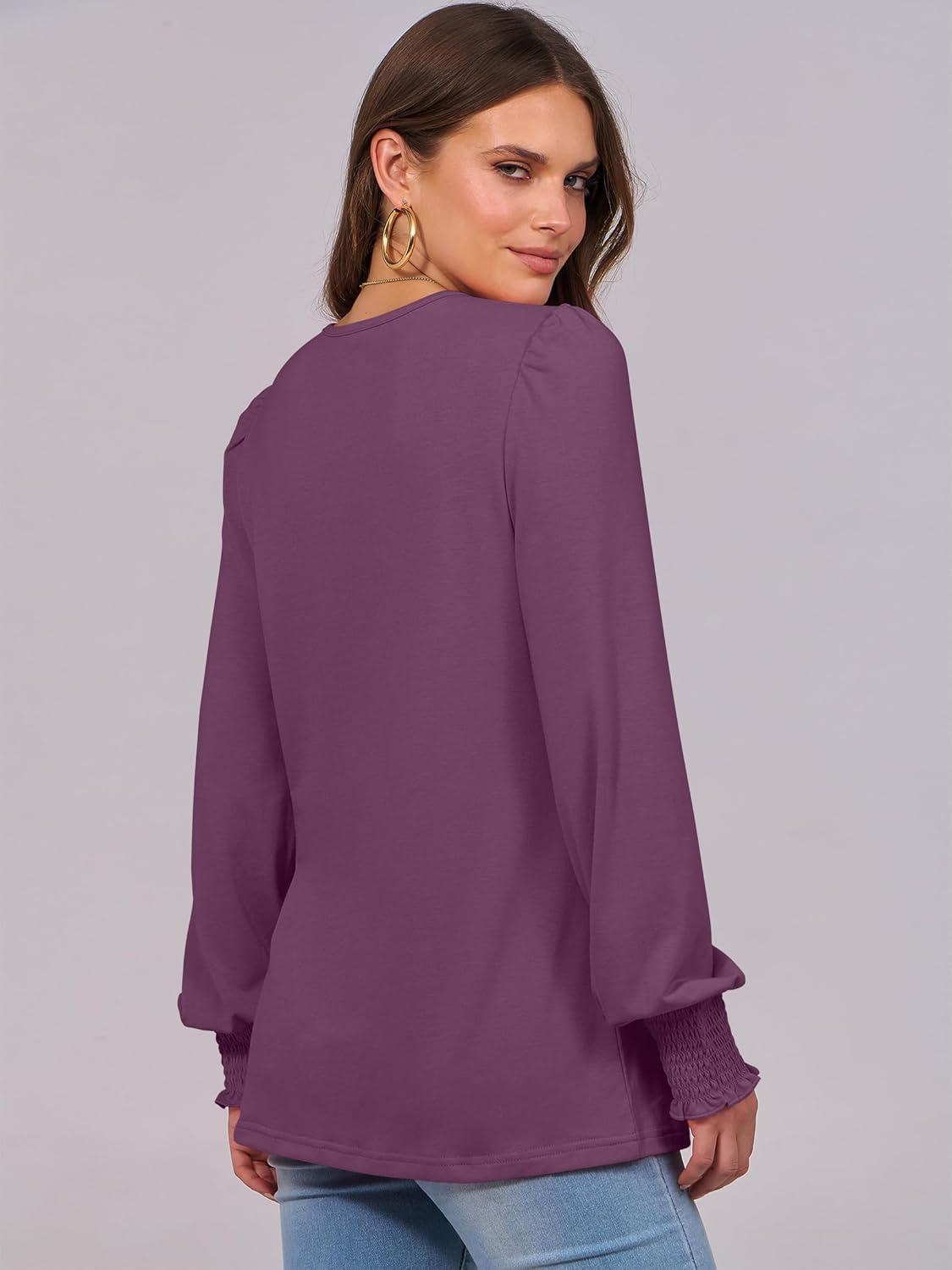 imageANRABESS Long Sleeve Shirts for Women Fall Fashion 2025 Dressy Casual Blouses Trendy Pleated Tunic Tops OutfitsFuchsia