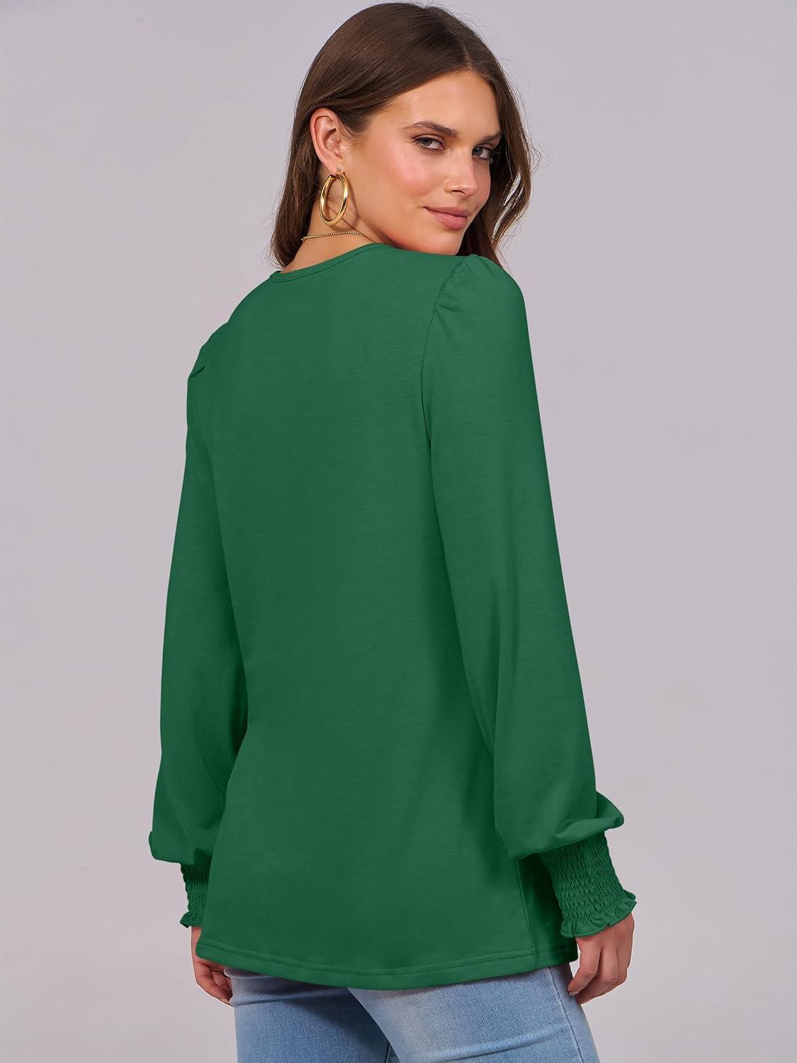 imageANRABESS Long Sleeve Shirts for Women Fall Fashion 2025 Dressy Casual Blouses Trendy Pleated Tunic Tops OutfitsGreen