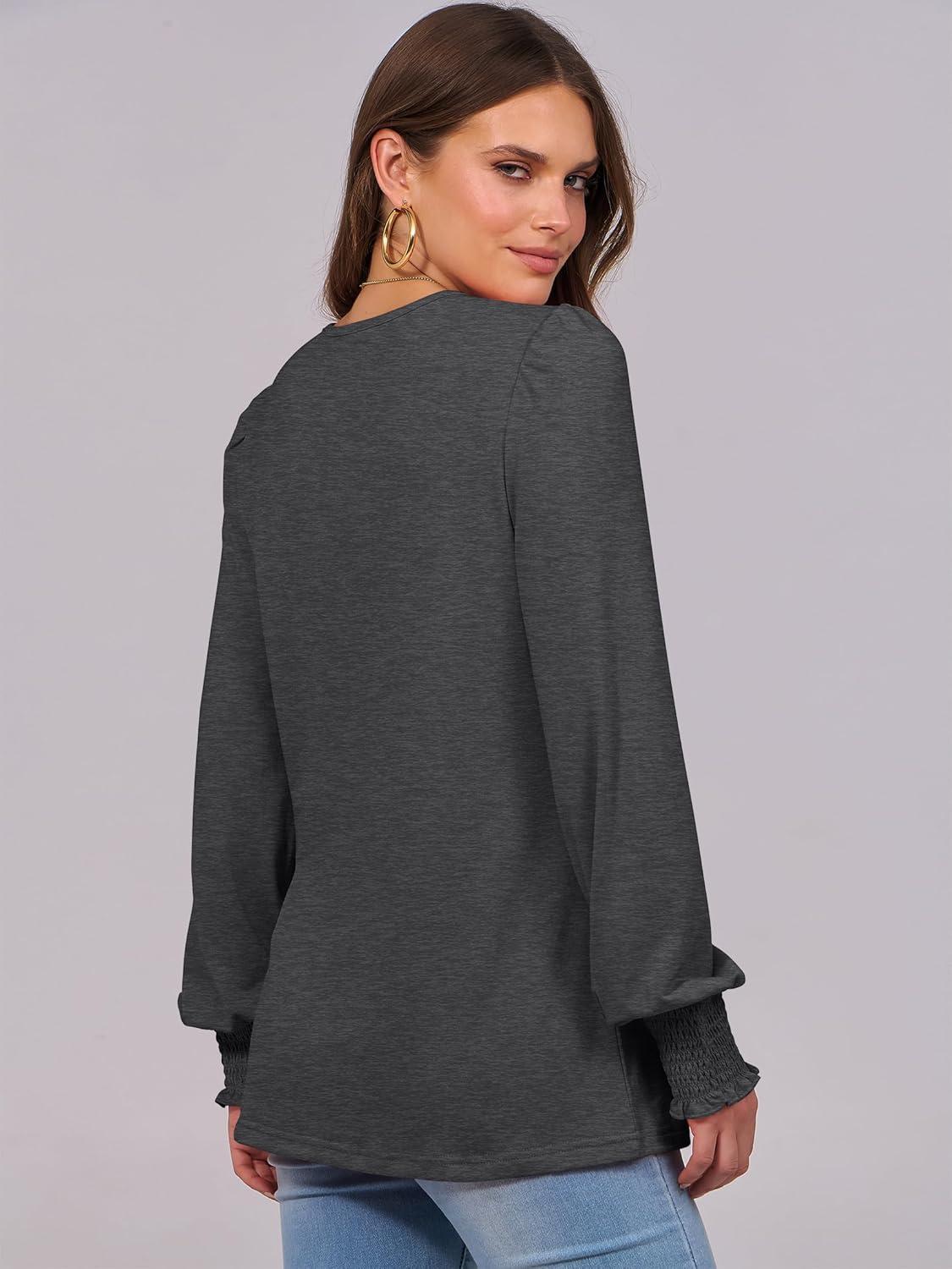 imageANRABESS Long Sleeve Shirts for Women Fall Fashion 2025 Dressy Casual Blouses Trendy Pleated Tunic Tops OutfitsGrey