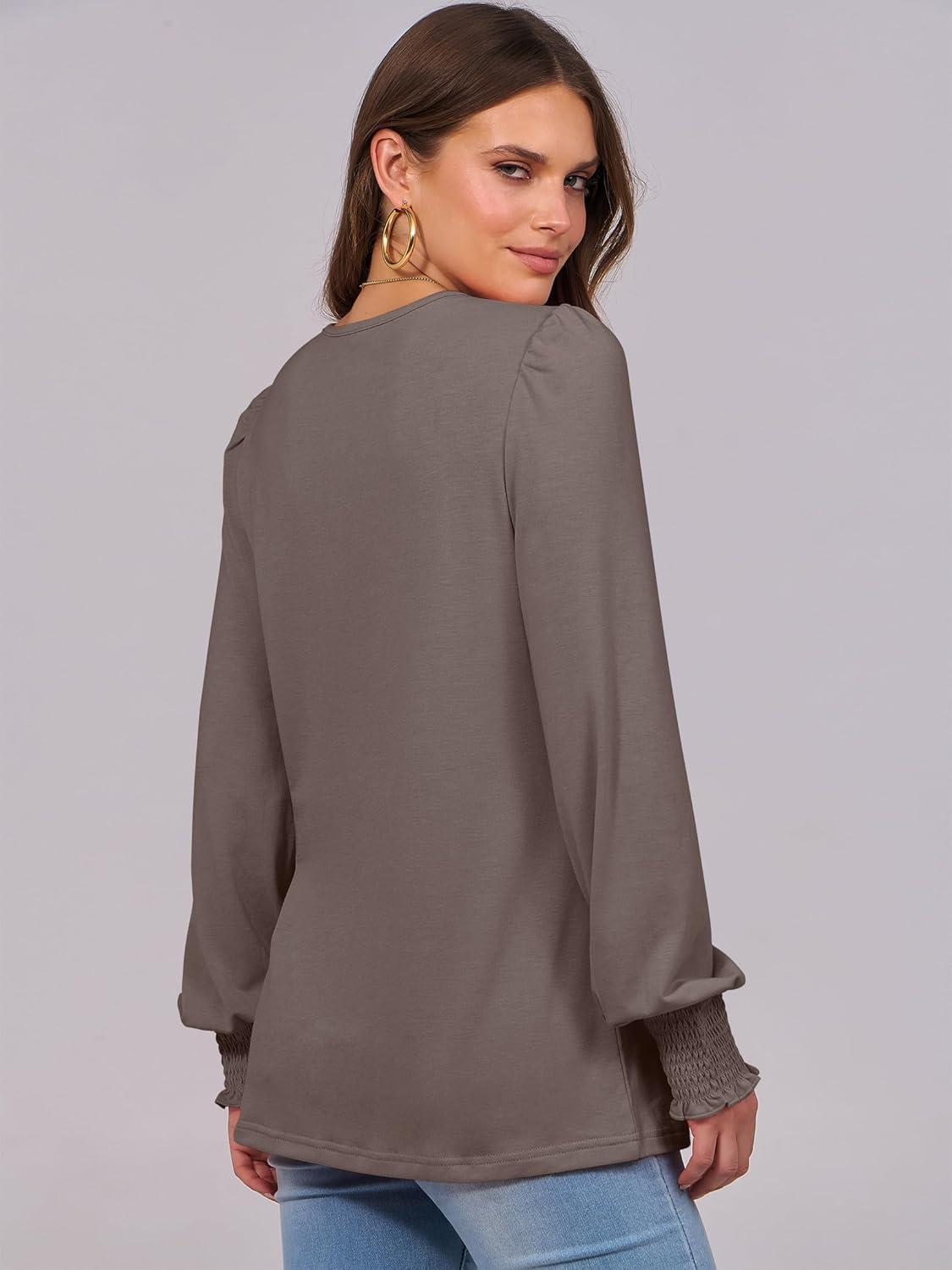 imageANRABESS Long Sleeve Shirts for Women Fall Fashion 2025 Dressy Casual Blouses Trendy Pleated Tunic Tops OutfitsKhaki