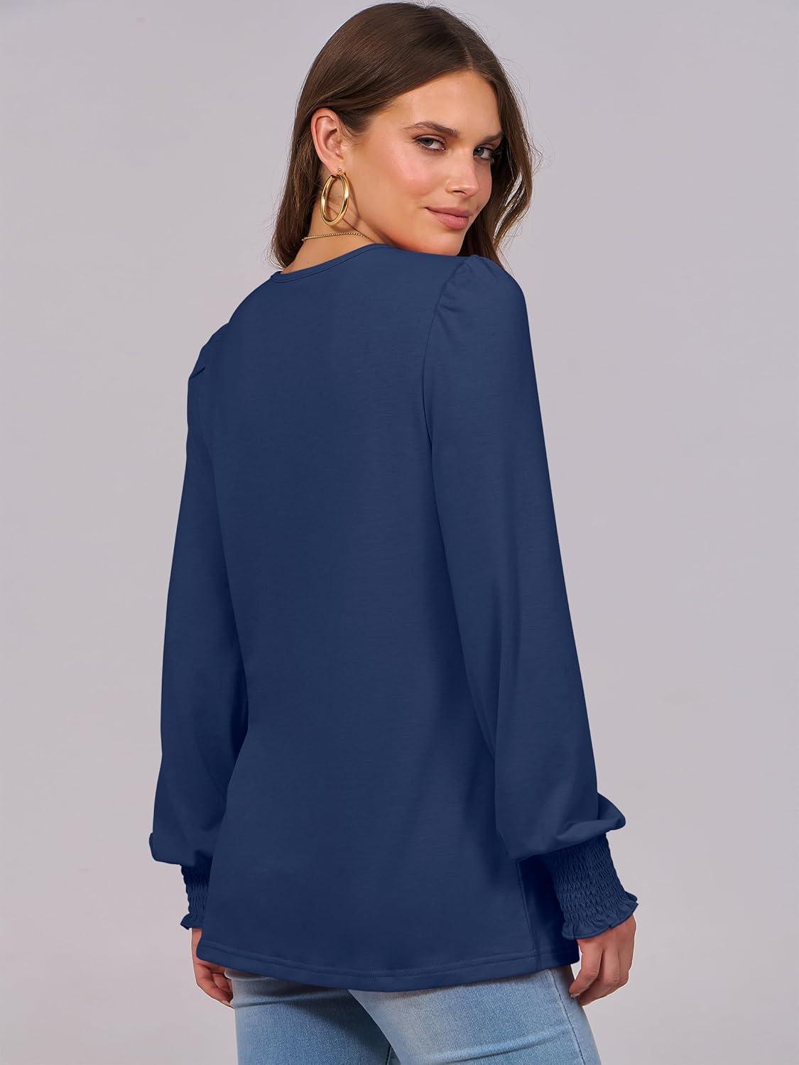 imageANRABESS Long Sleeve Shirts for Women Fall Fashion 2025 Dressy Casual Blouses Trendy Pleated Tunic Tops OutfitsNavy Blue