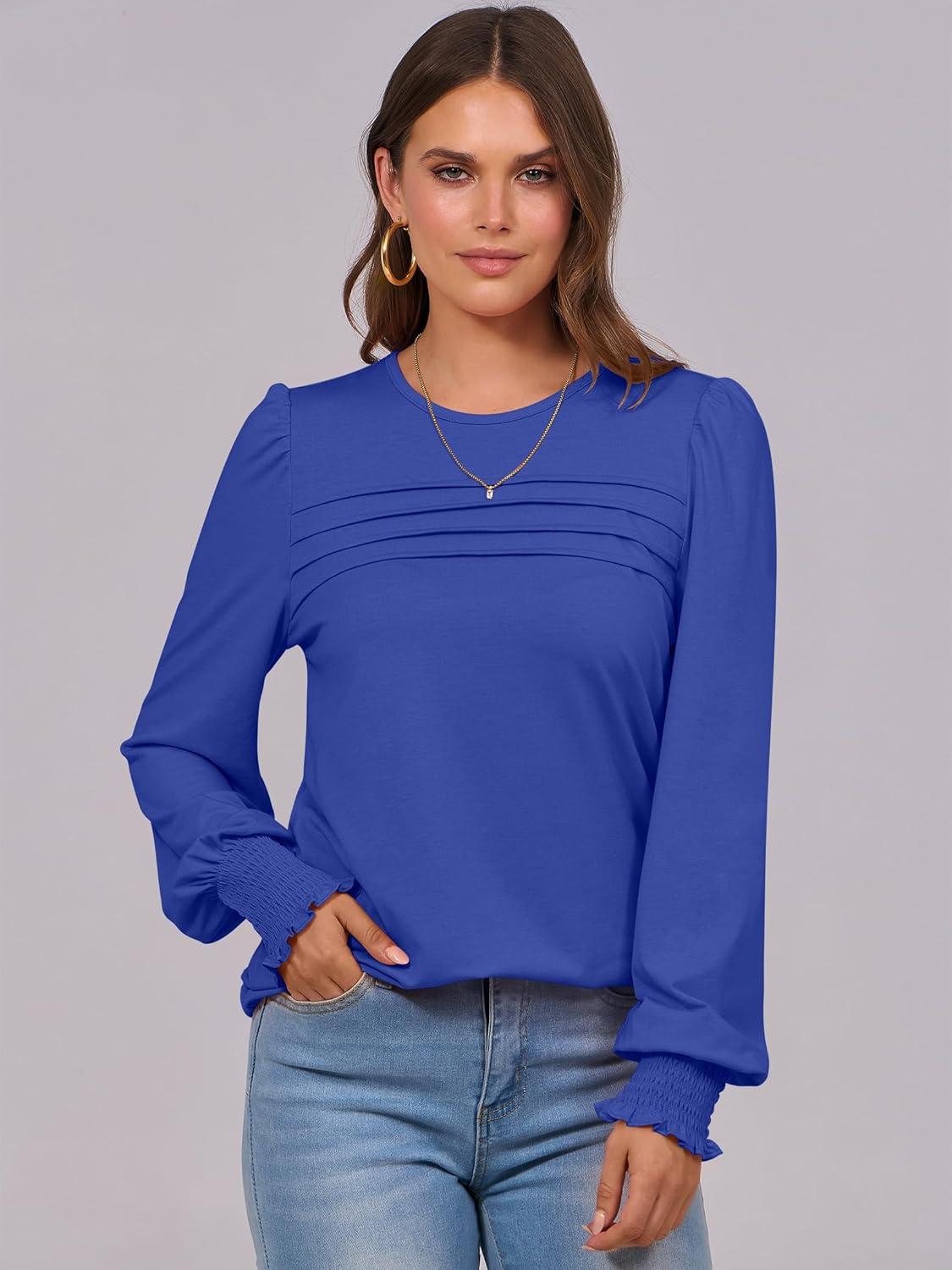 imageANRABESS Long Sleeve Shirts for Women Fall Fashion 2025 Dressy Casual Blouses Trendy Pleated Tunic Tops OutfitsRoyal Blue