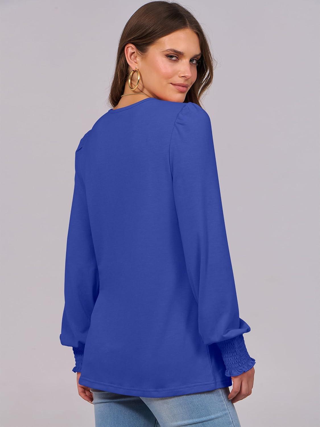 imageANRABESS Long Sleeve Shirts for Women Fall Fashion 2025 Dressy Casual Blouses Trendy Pleated Tunic Tops OutfitsRoyal Blue