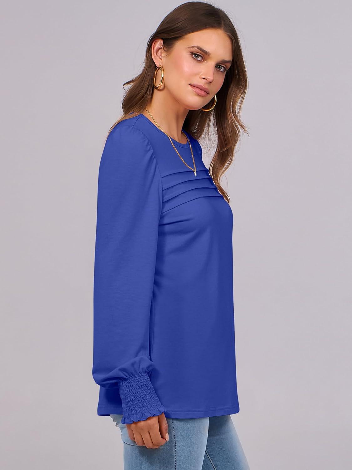 imageANRABESS Long Sleeve Shirts for Women Fall Fashion 2025 Dressy Casual Blouses Trendy Pleated Tunic Tops OutfitsRoyal Blue