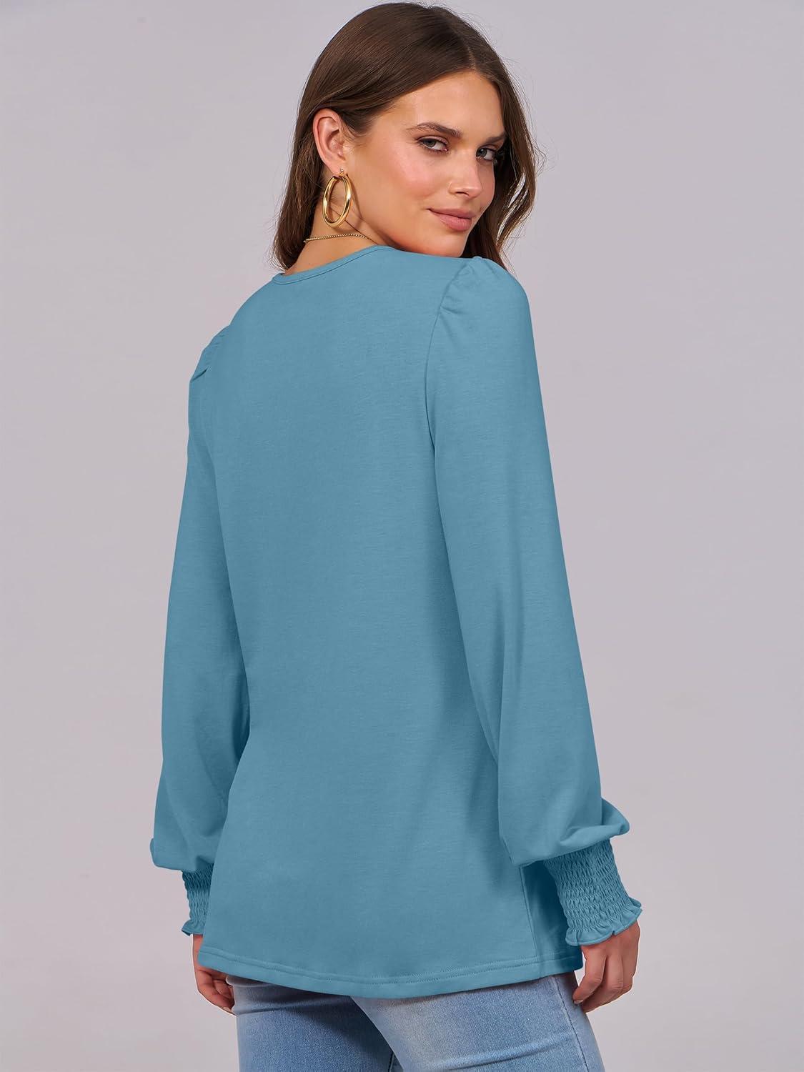 imageANRABESS Long Sleeve Shirts for Women Fall Fashion 2025 Dressy Casual Blouses Trendy Pleated Tunic Tops OutfitsTeal