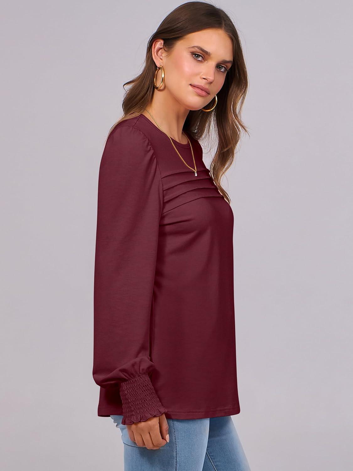 imageANRABESS Long Sleeve Shirts for Women Fall Fashion 2025 Dressy Casual Blouses Trendy Pleated Tunic Tops OutfitsWinered