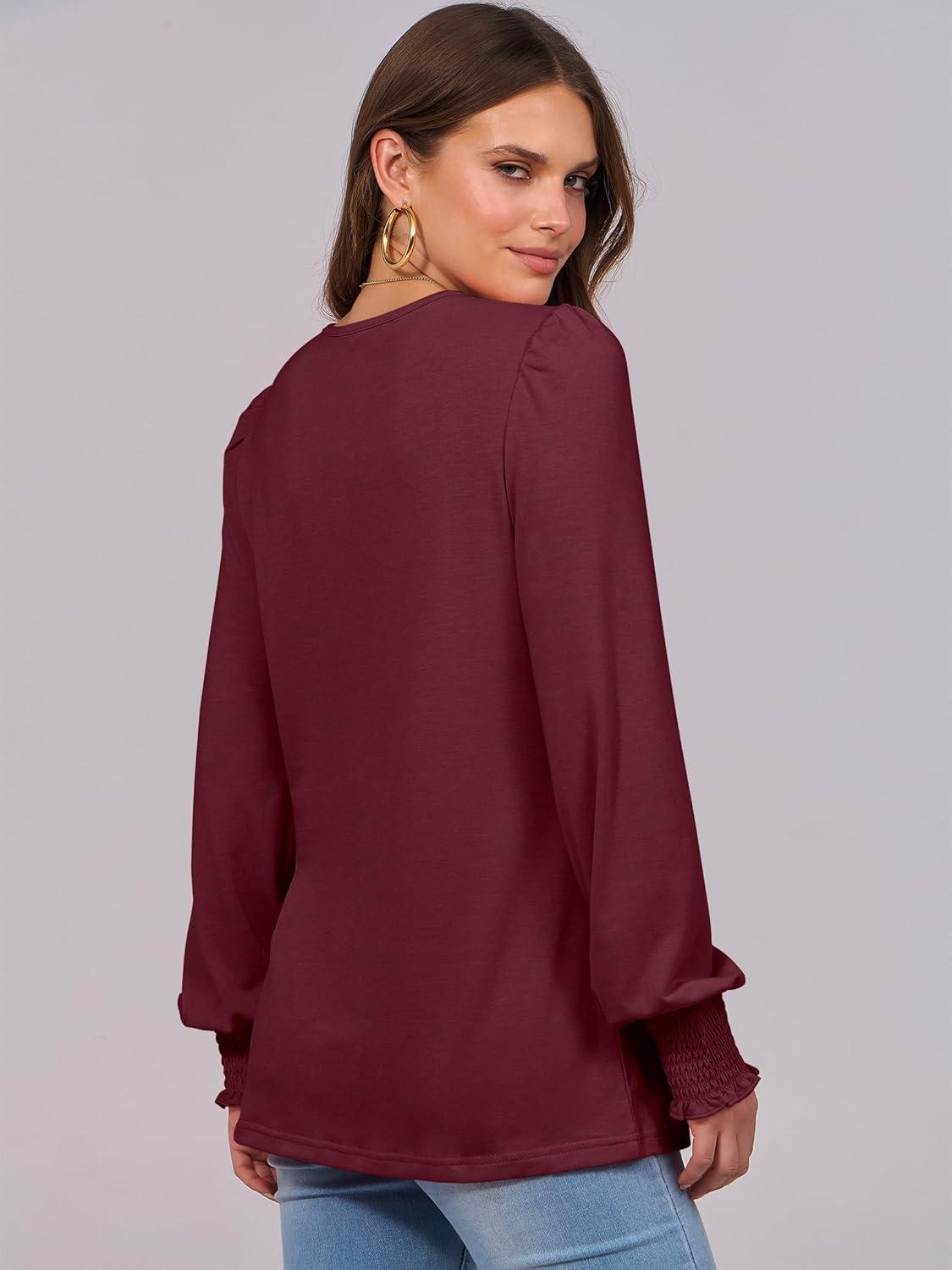 imageANRABESS Long Sleeve Shirts for Women Fall Fashion 2025 Dressy Casual Blouses Trendy Pleated Tunic Tops OutfitsWinered
