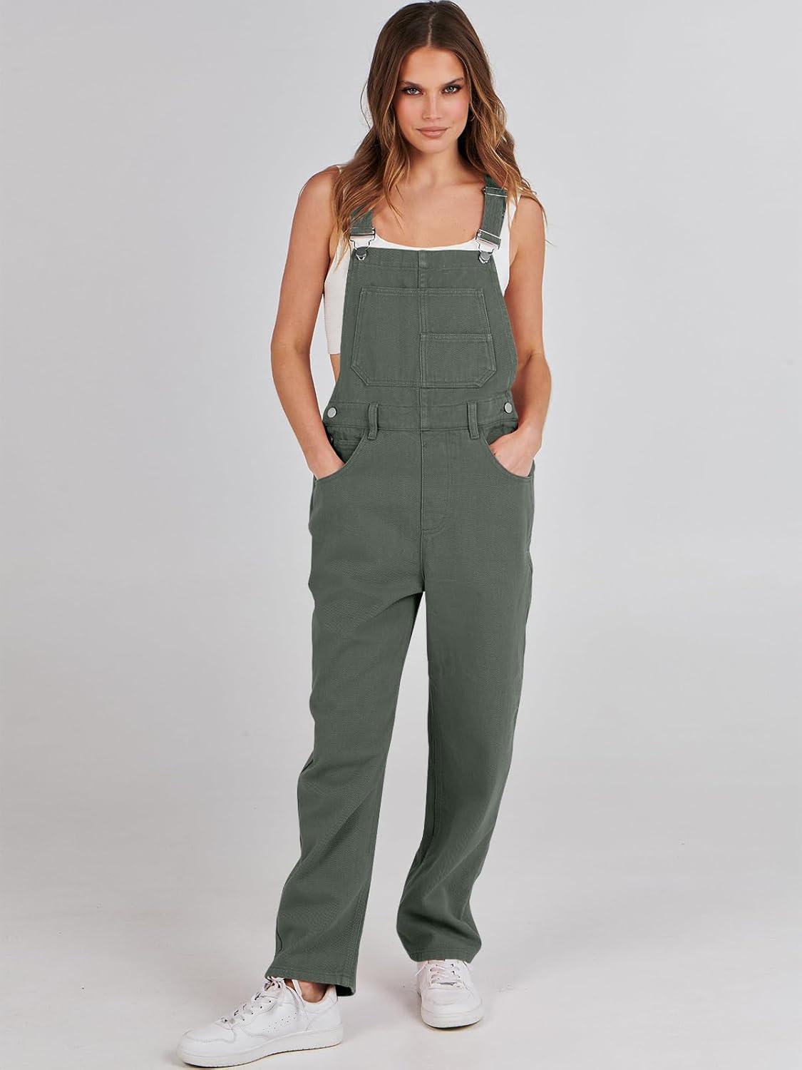 imageANRABESS Overalls for Women Loose Fit Denim Overalls Adjustable Strap Jean Jumpsuit Bib Romper 2025 Fall Casual Work OutfitsArmy Green